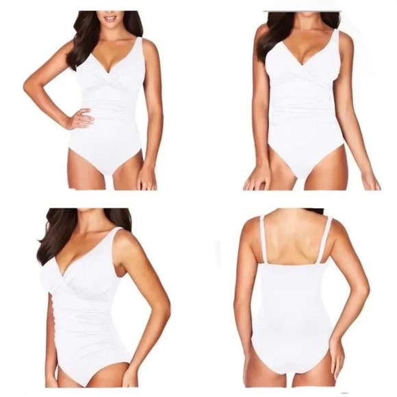 Bleu Rod Beattie White Ruched One Piece Swimsuit - Picture 1 of 15
